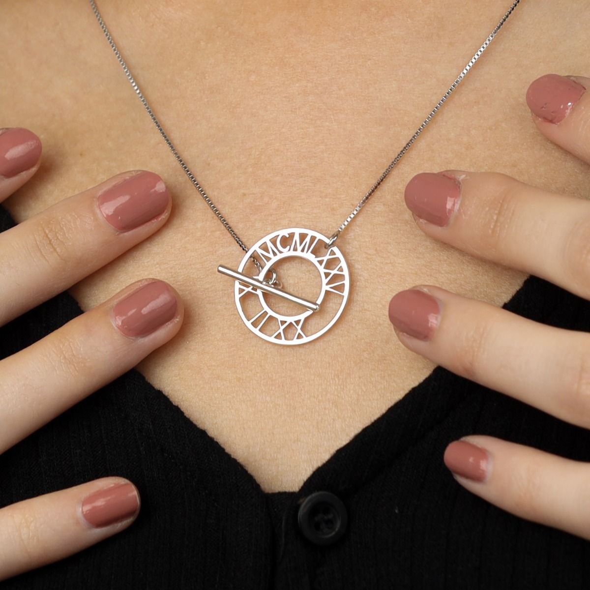 Talisa Roman Numeral Date Necklace [Sterling Silver]