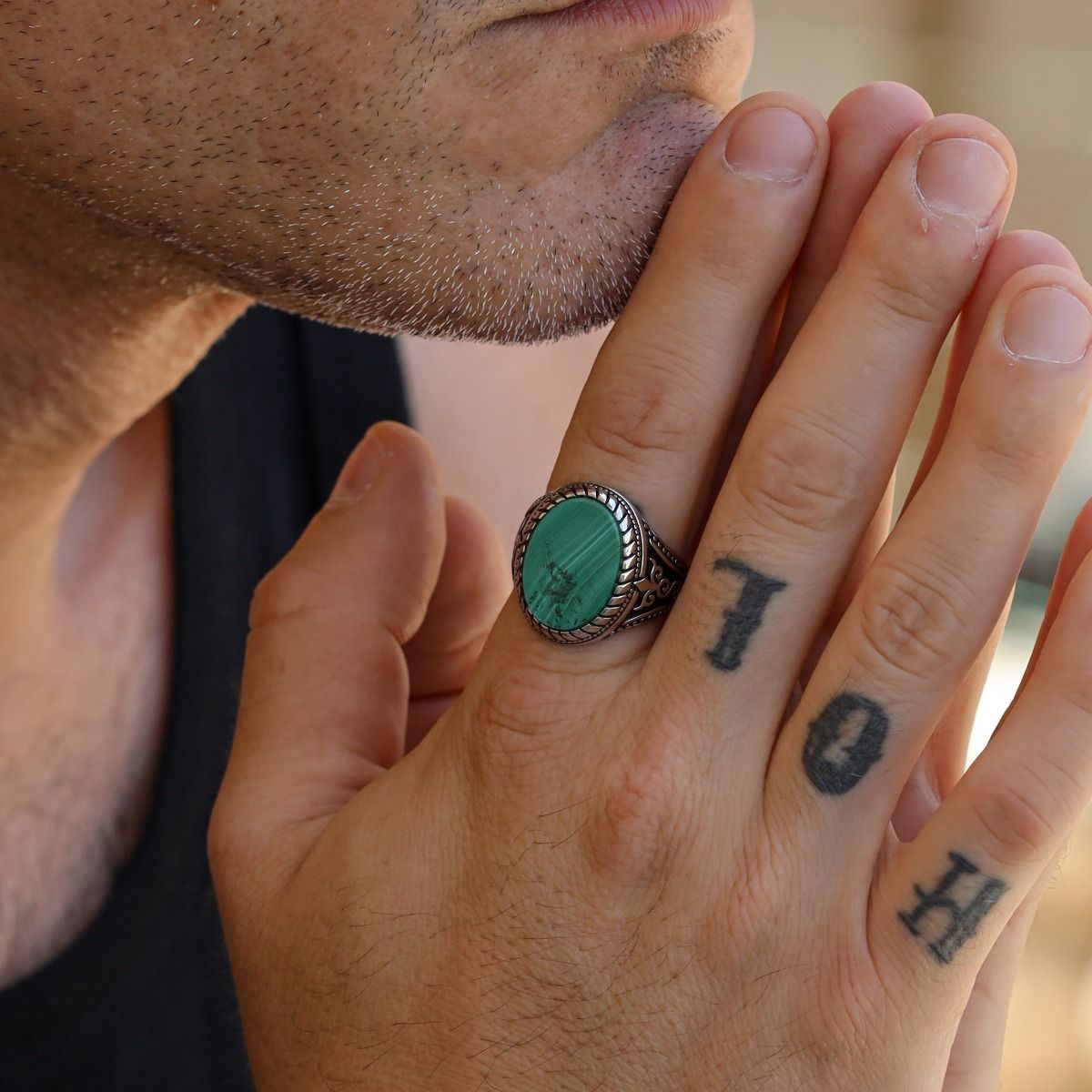 Green Malachite Silver Ring for Men - Talisa Jewelry