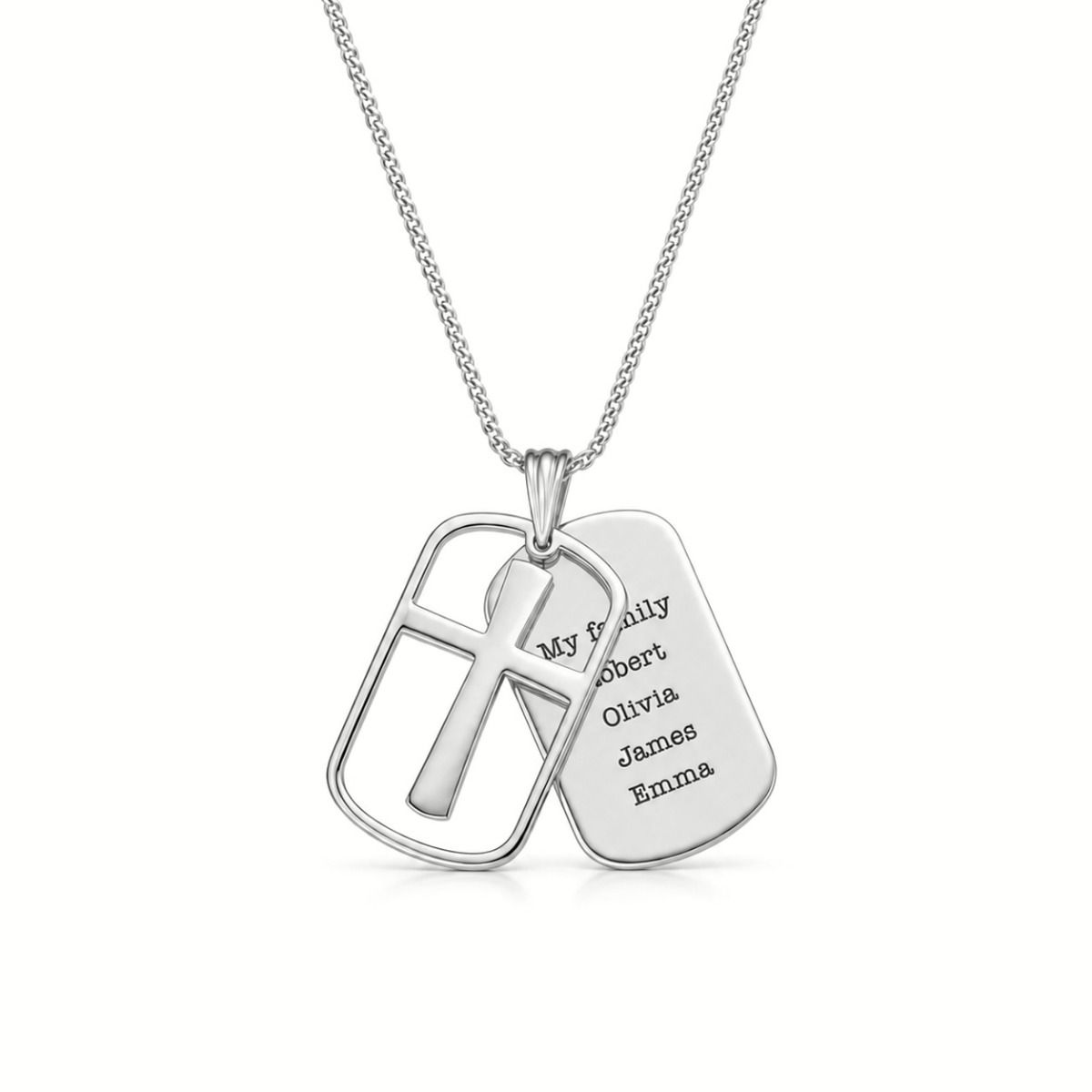 Sacred Cross Tag Men Name Necklace [Silver]