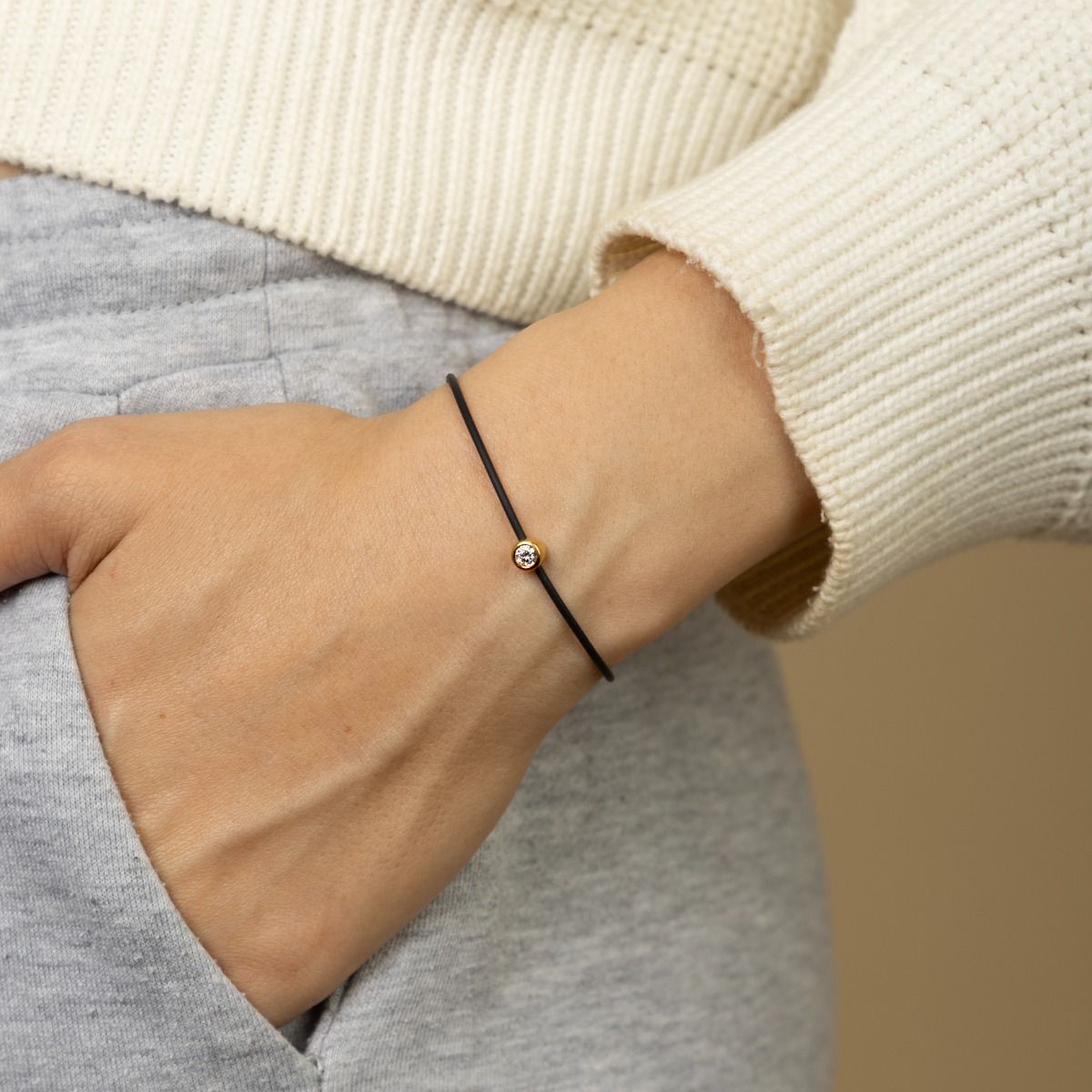 Scarlet Diamond Bracelet - Black Cord [18K Gold Vermeil]