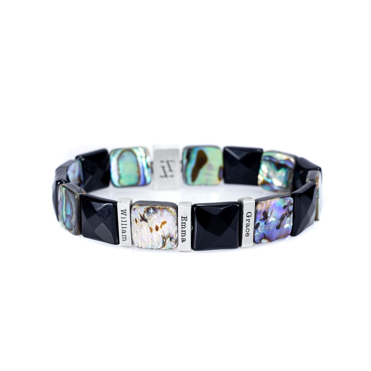 Herrenarmband aus funkelndem Onyx und Perlmutt mit Gravur