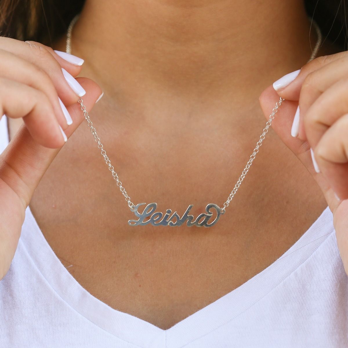 Custom Name Plate Necklace (Silver) - Talisa Jewelry