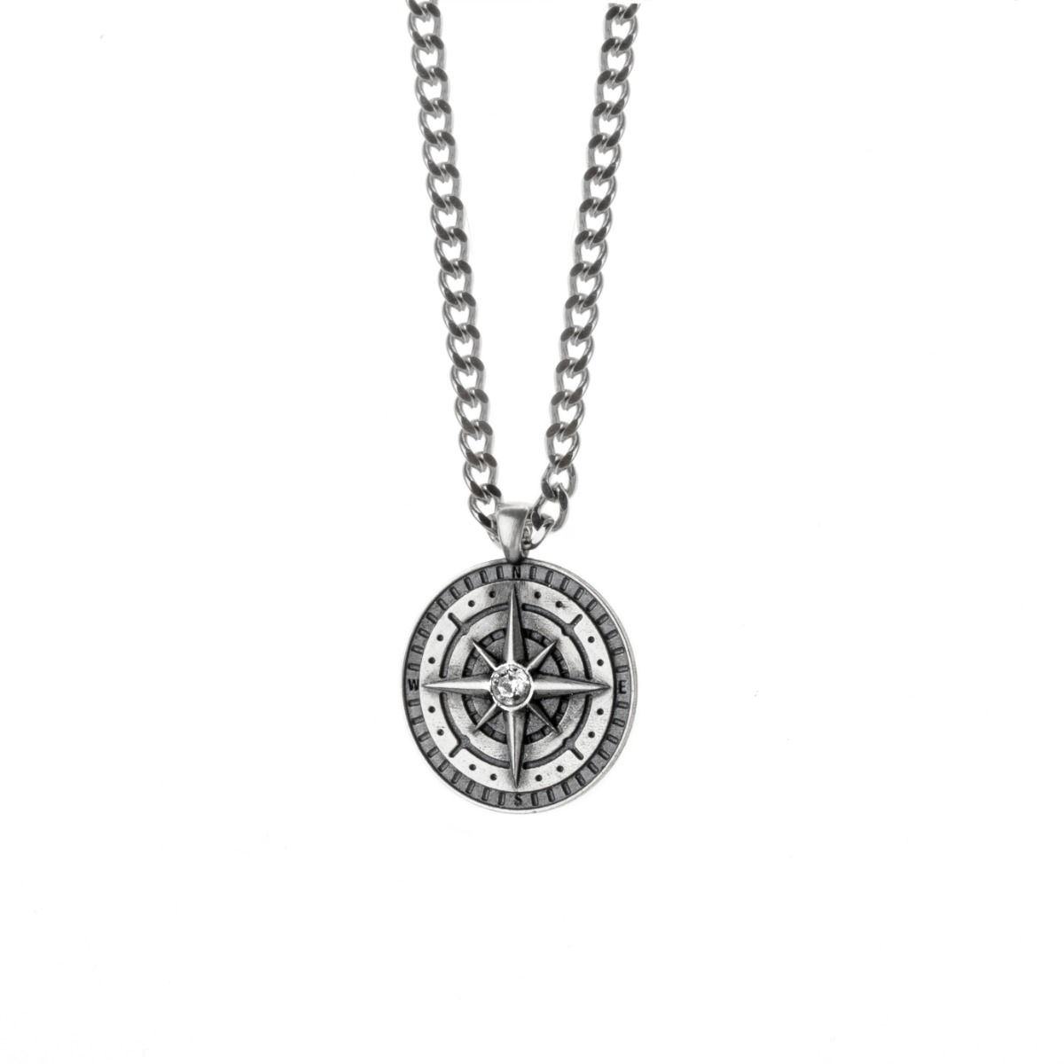 Compass Women Necklace with Coordinates [Sterling Silver]