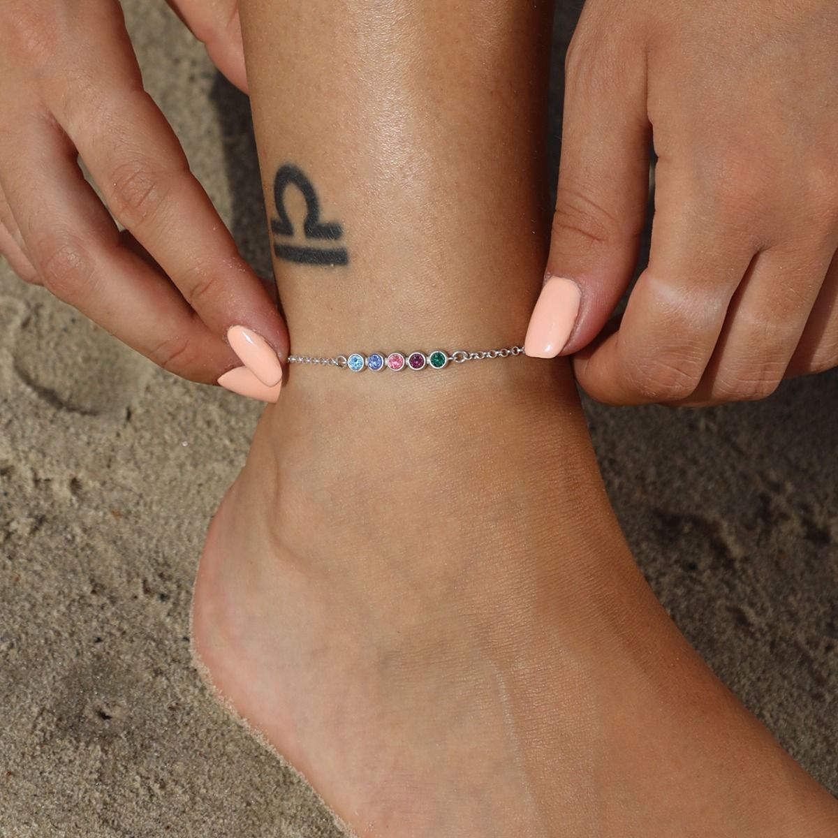 Talisa Stars Birthstone Anklet [Sterling Silver]