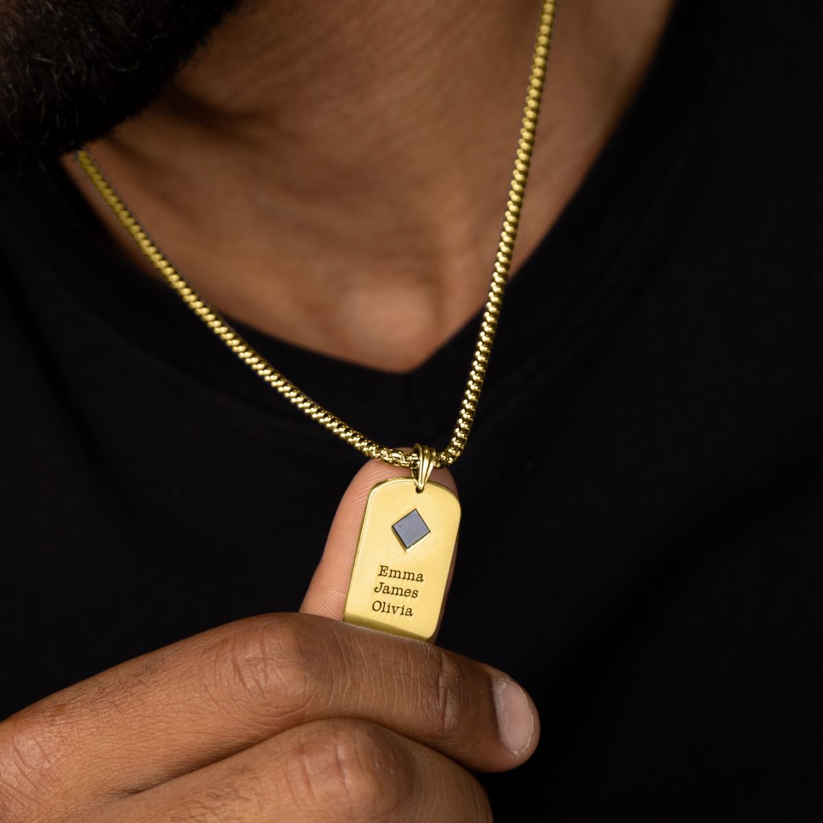 Engraved Tag Necklace for Men with Nano Bible - 18K Gold Plated