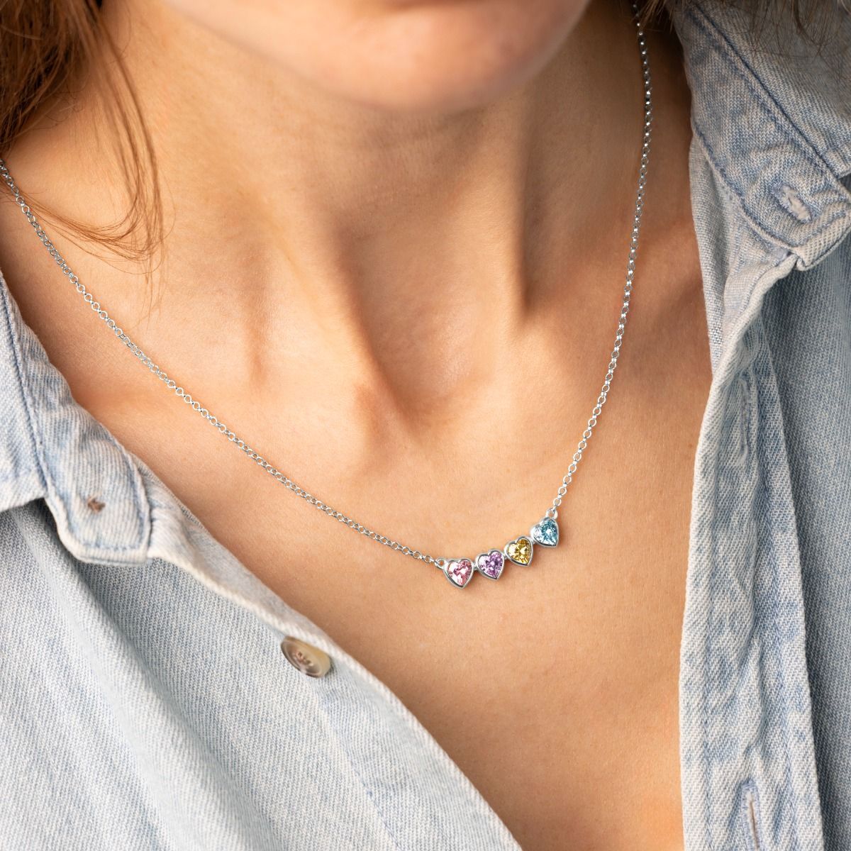 Talisa Hearts Signature Birthstone Necklace [Silver]