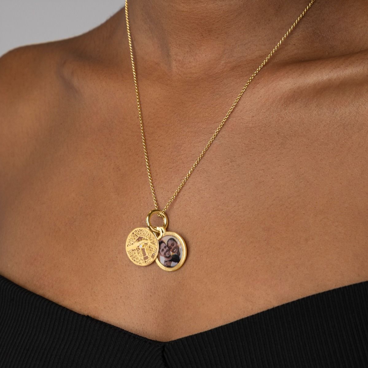  Talisa Map Necklace with Photo Pendant [18K Gold Plated]