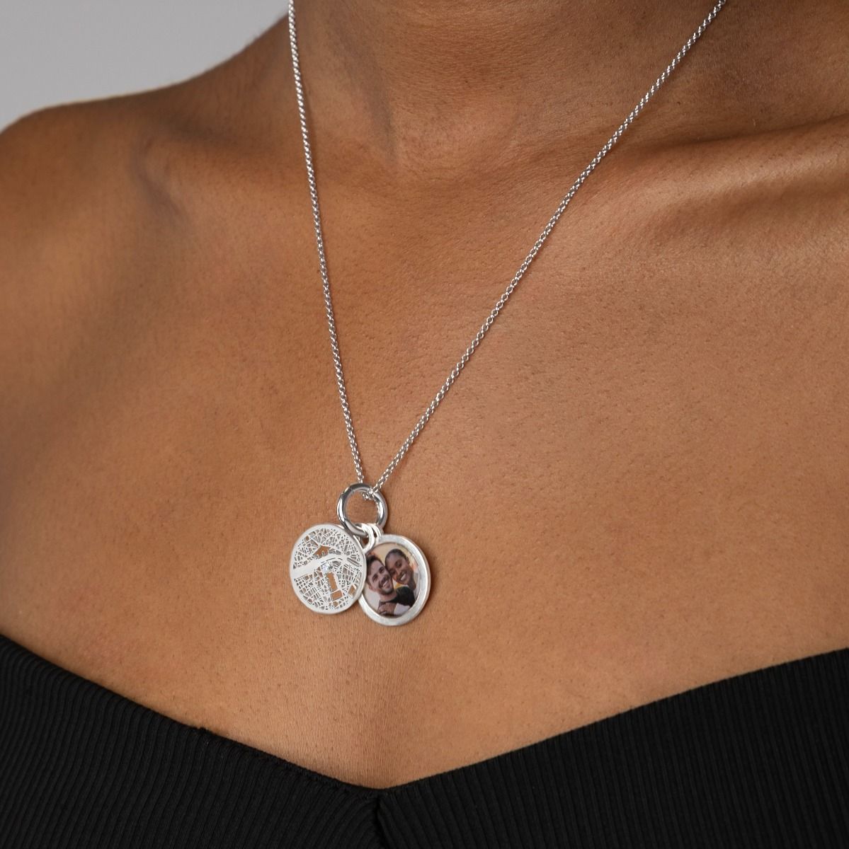 Talisa Map Necklace with Photo Pendant [Sterling Silver]