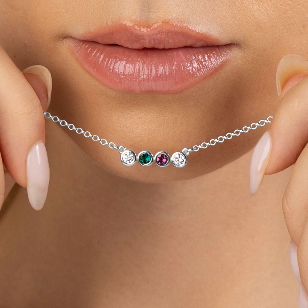 Talisa Stars Birthstone Necklace With 2 Diamond Circles [Sterling Silver]