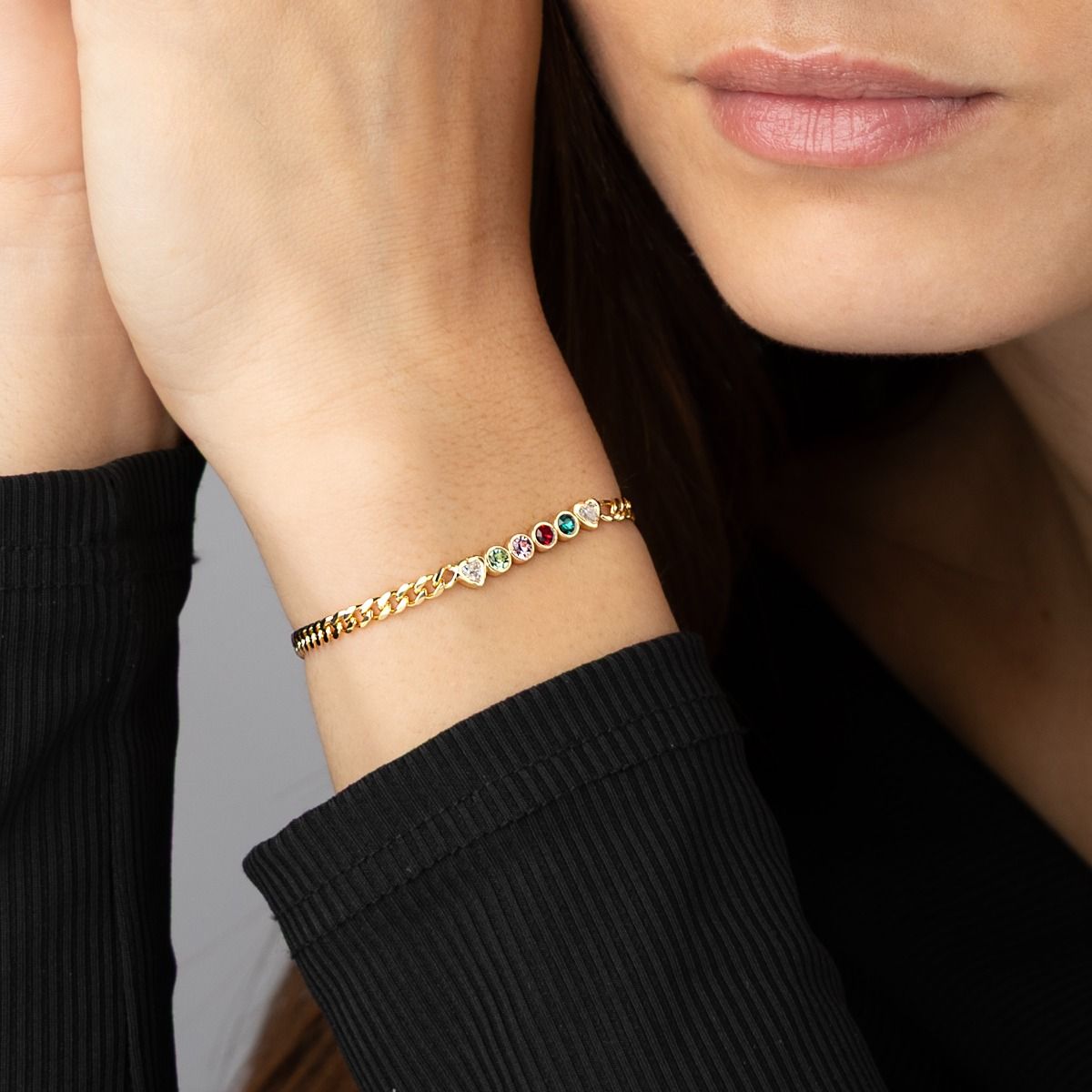 Talisa Stars Birthstone Bracelet with Diamond Hearts [18K Gold Plated]