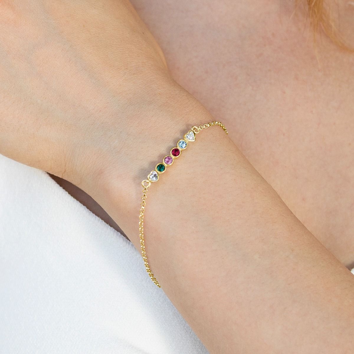 Talisa Stars Birthstone Bracelet With 2 Diamond Hearts [14K Gold]