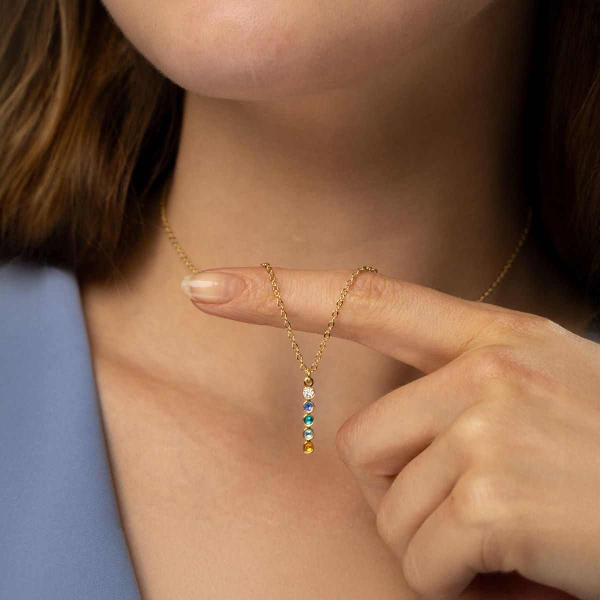 Talisa Stars Drop Birthstone Necklace With 0.10ct Diamond [14 Karat Gold]