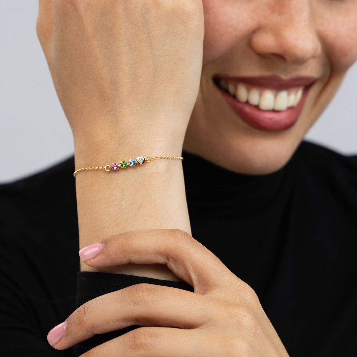 Talisa Stars Birthstone Bracelet With Diamond Heart [18K Gold Vermeil]