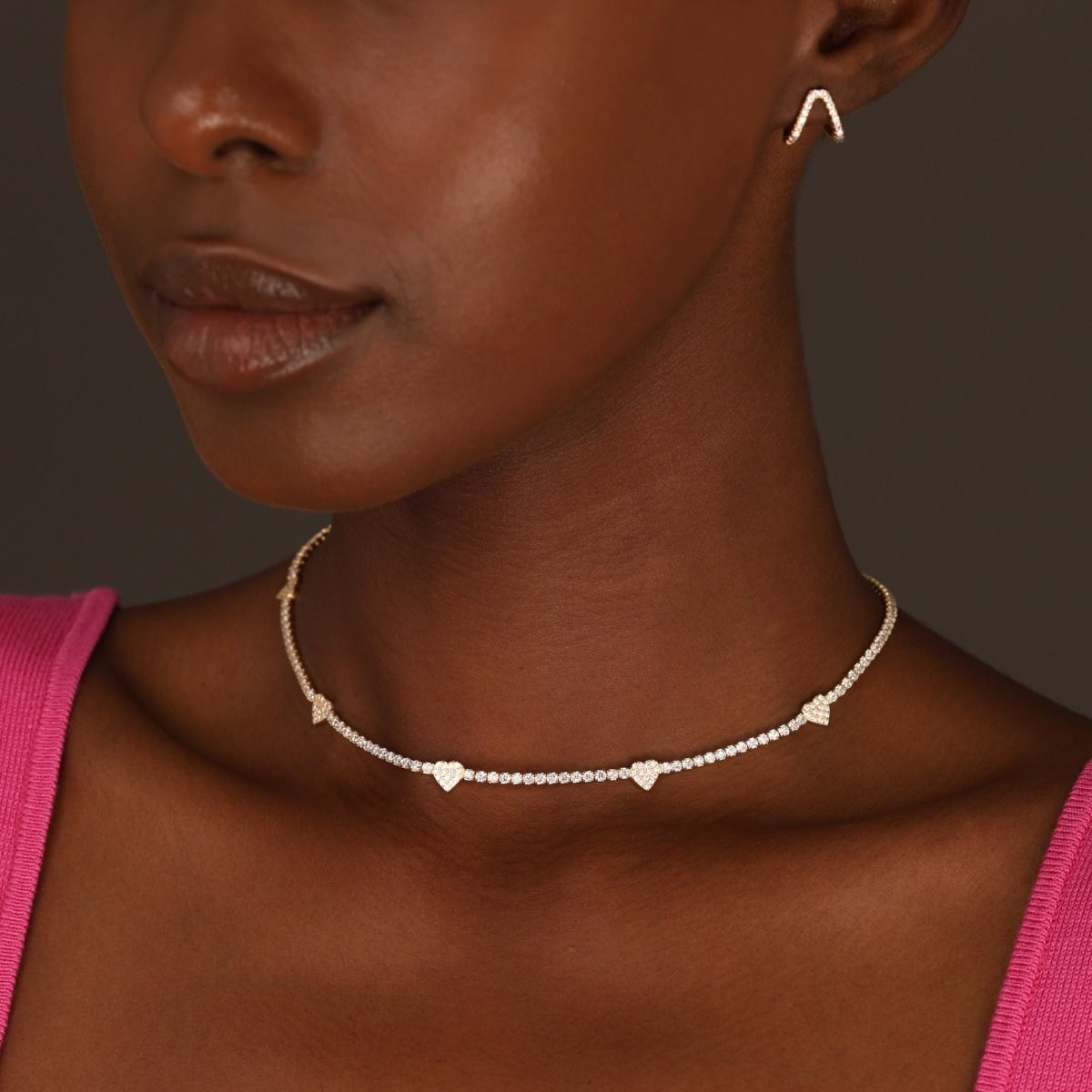 Tennis Necklace With Hearts [18K Gold Plated]