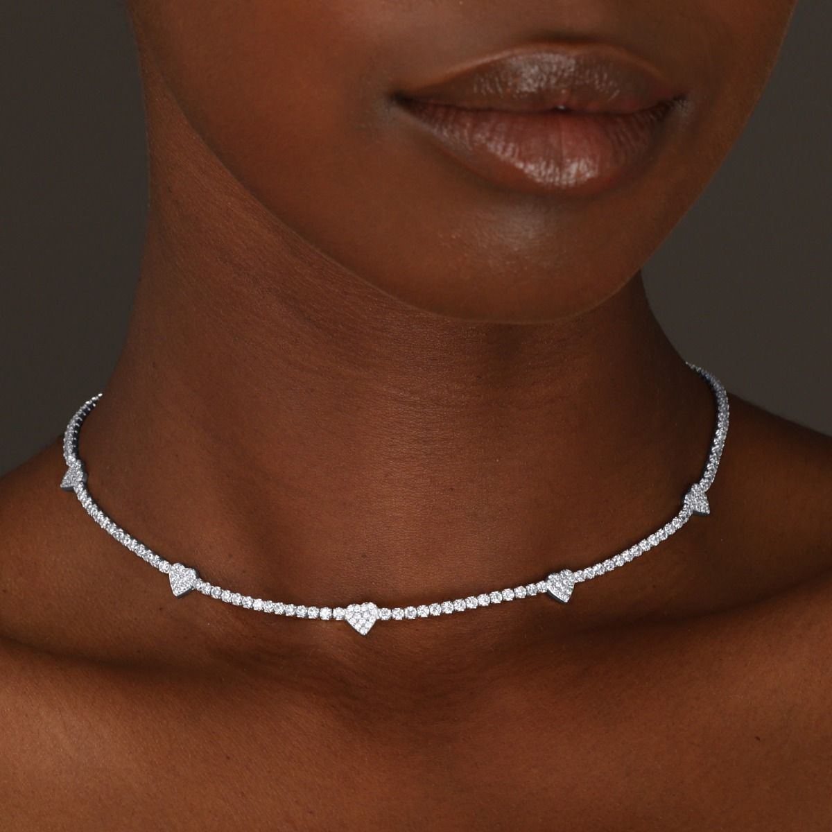 Tennis Necklace With Hearts [Sterling Silver]