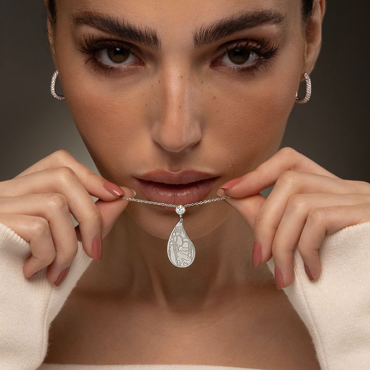 Threads Of Life Engraved Map Necklace with 1ct Diamond