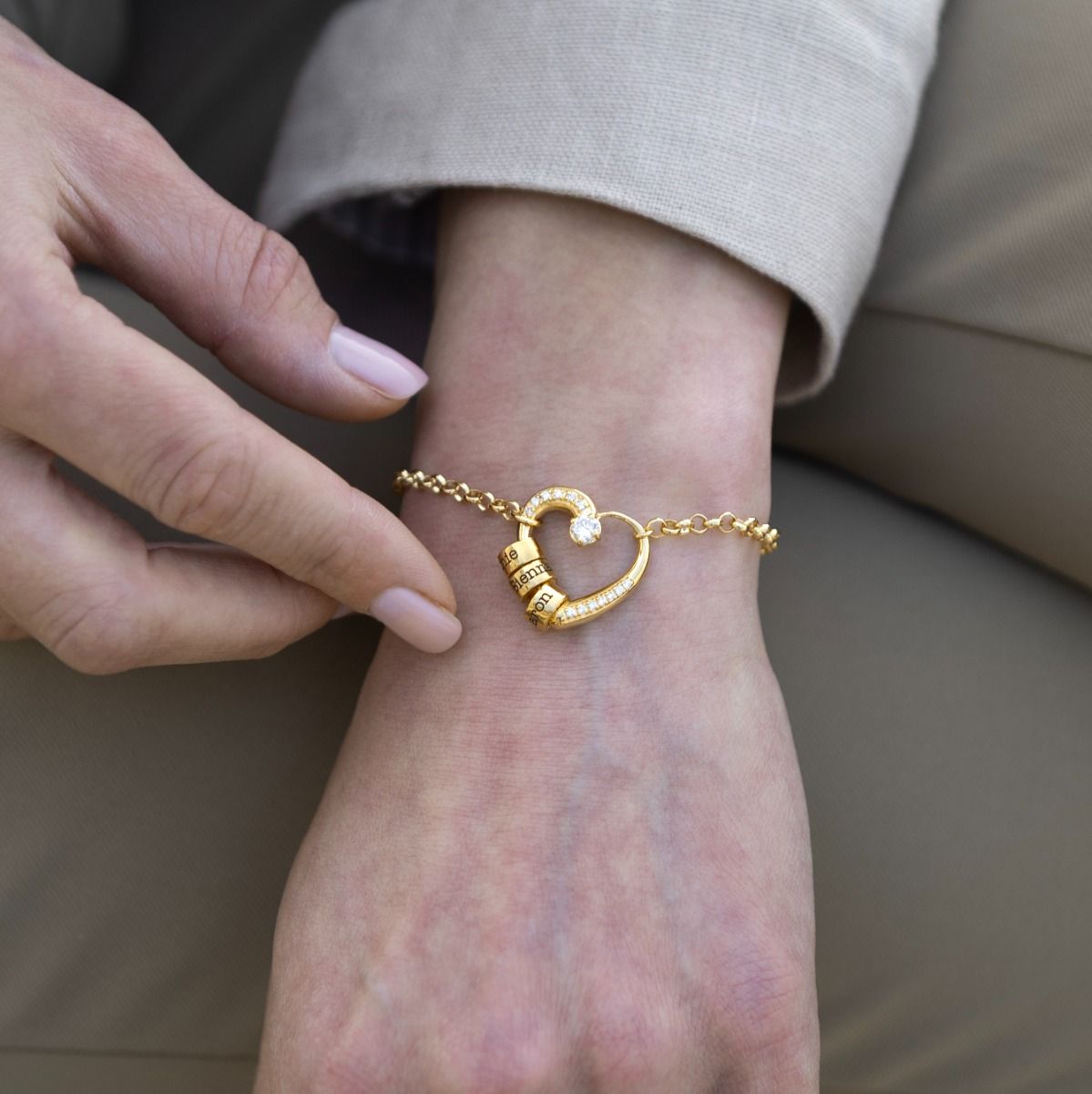 Bracelet Liens du Cœur Prénom avec Diamants - Vermeil 18ct