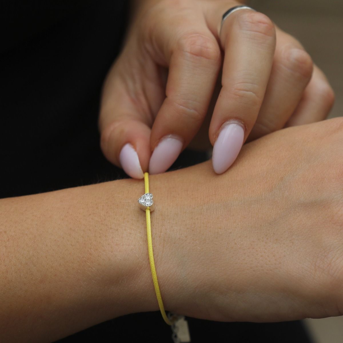 Ties of Heart Crystal Bracelet - Yellow Cord [Sterling Silver]