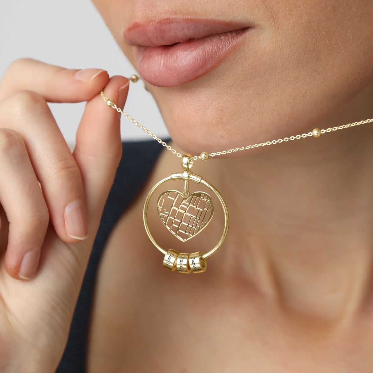 Collier Liens du Cœur Carte avec Prénoms [Vermeil 18ct]