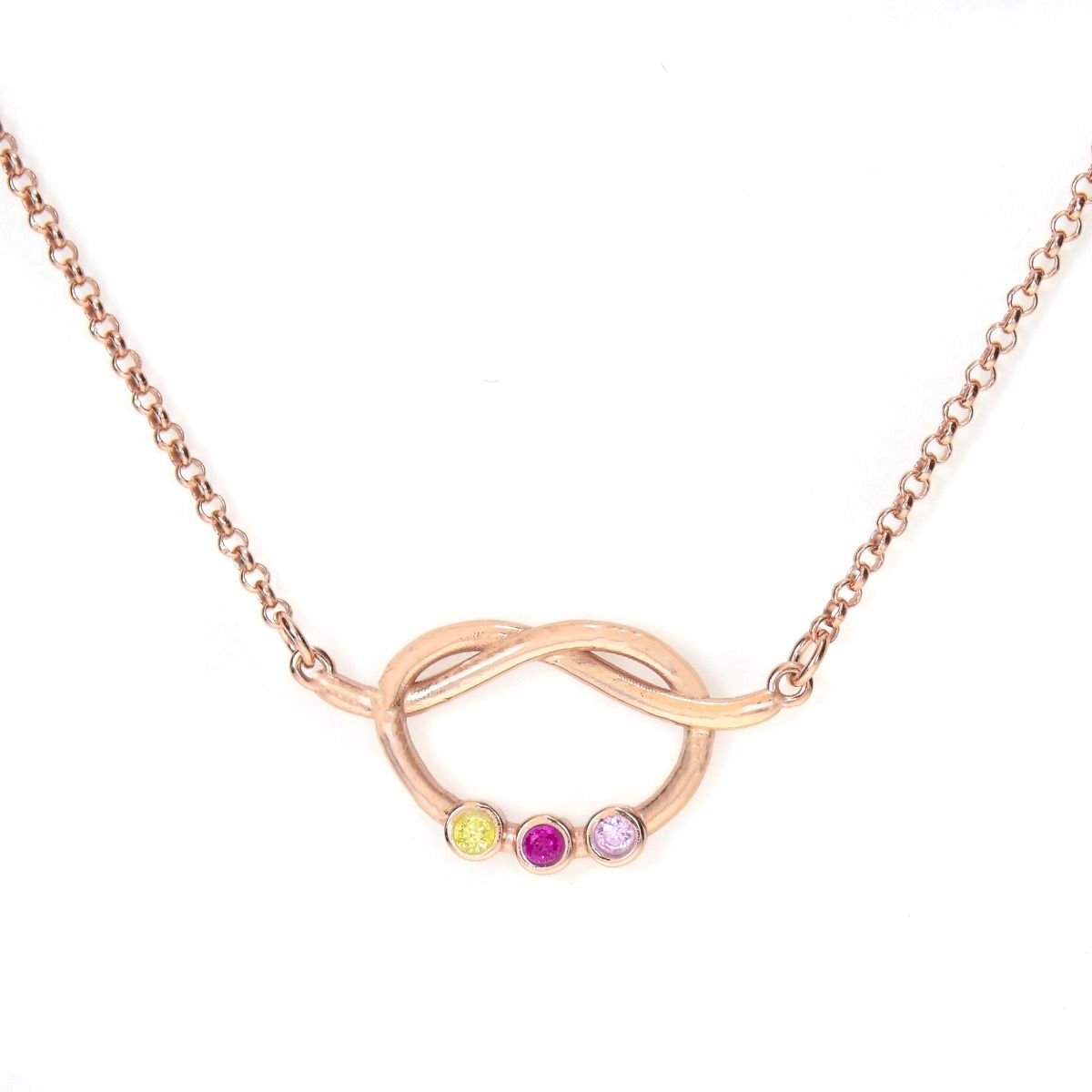 Collier Liens Porte-Bonheur avec Pierres de Naissance [Plaqué Or Rose 18ct]