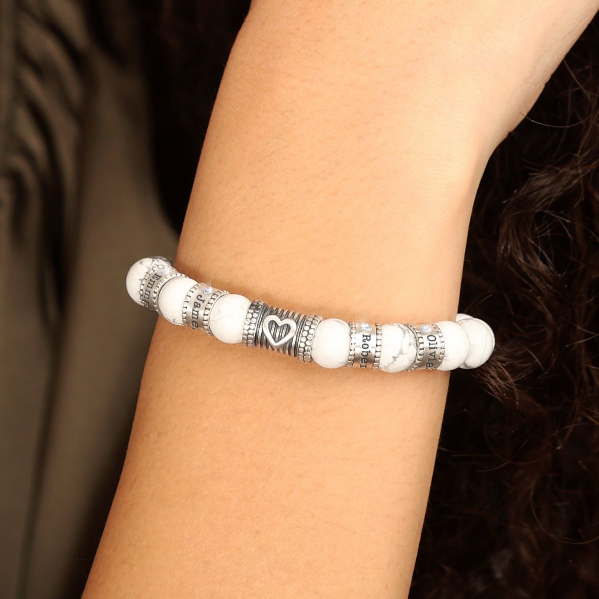 Ties Of The Heart Diamond Name Bracelet - Howlite [Sterling Silver]