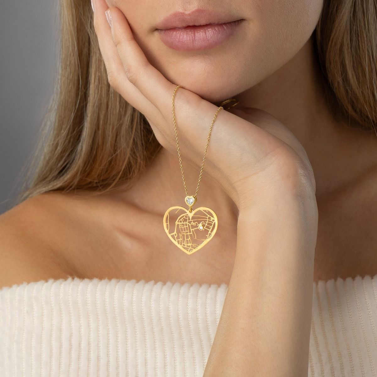 Ties of Heart Map Necklace with Heart Diamond [18K Gold Vermeil]