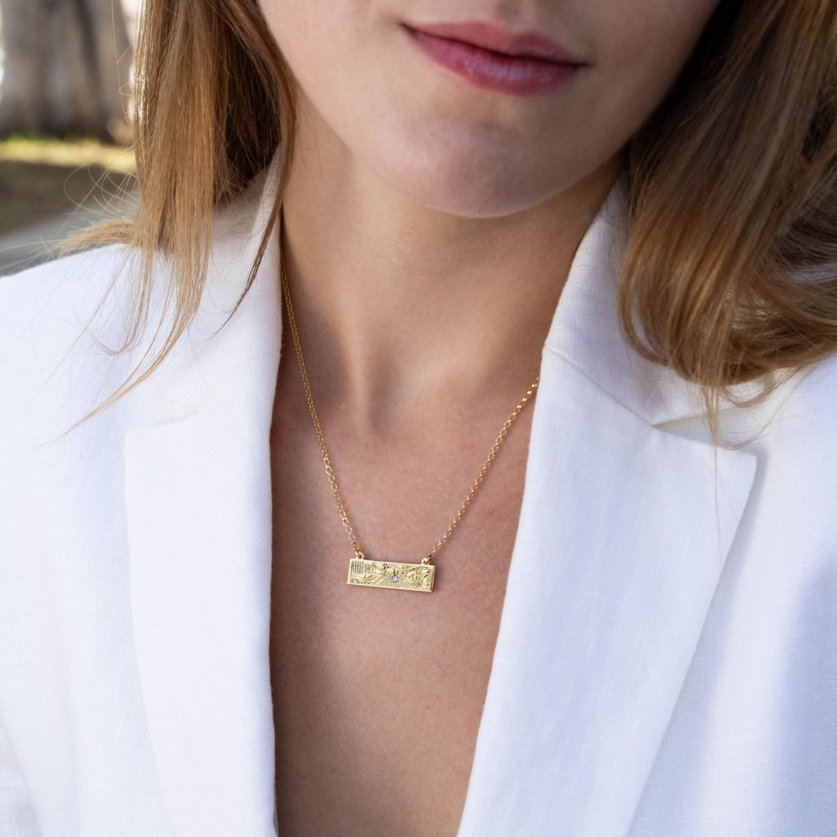 Timeless Spot Engraved Map Necklace [14 Karat Gold]