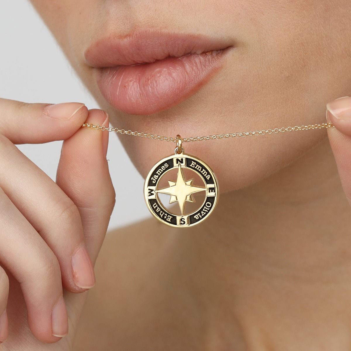 Der echte Norden Kompasskette mit Gravur für Damen [750er Gold Vermeil]