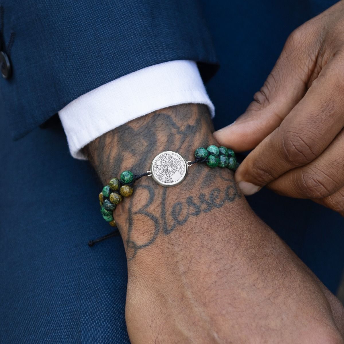 Bracelet Carte Gravé Turquoise pour Homme [Argent 925]