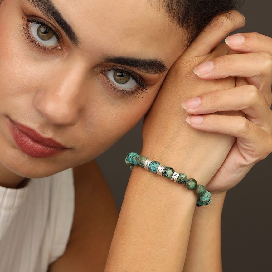 Bracelet Turquoise avec Prénoms pour Femme - Argent