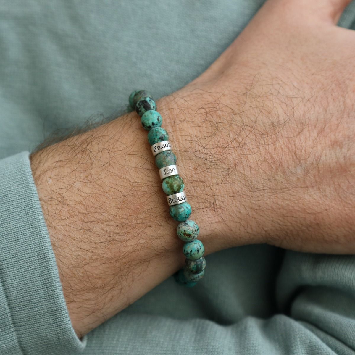 Bracelet Turquoise avec Prénoms pour Homme - Argent 925