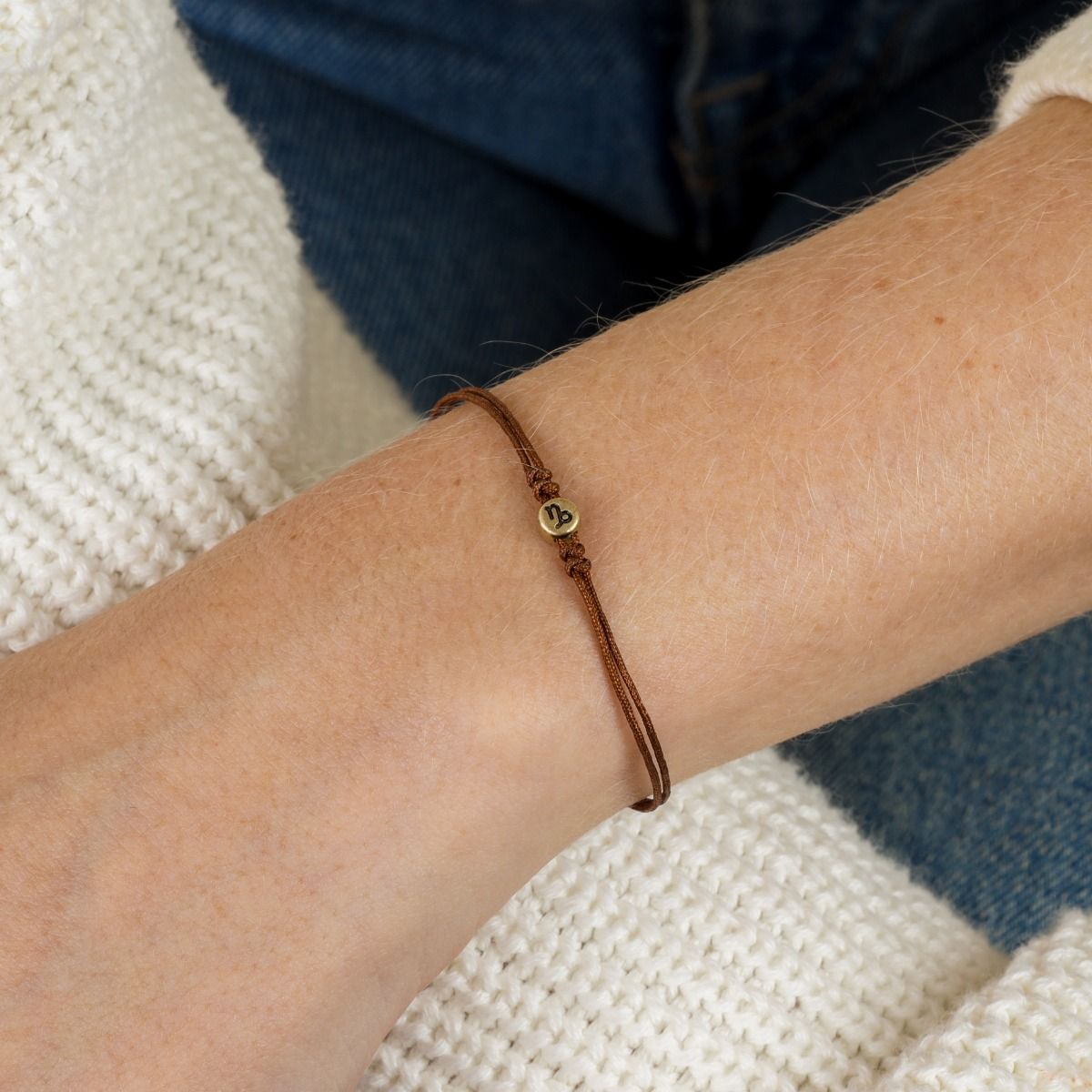 Zodiac Constellation Bracelet - Brown String [14 Karat Gold]