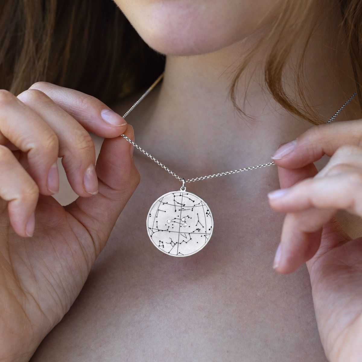 Zodiac Diamonds Sky Map Necklace - Star Map Jewelry in Sterling Silver
