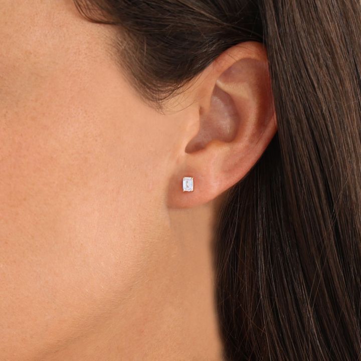 14 Karat Gold Earrings for Women - Emerald Cut Diamond Earrings by