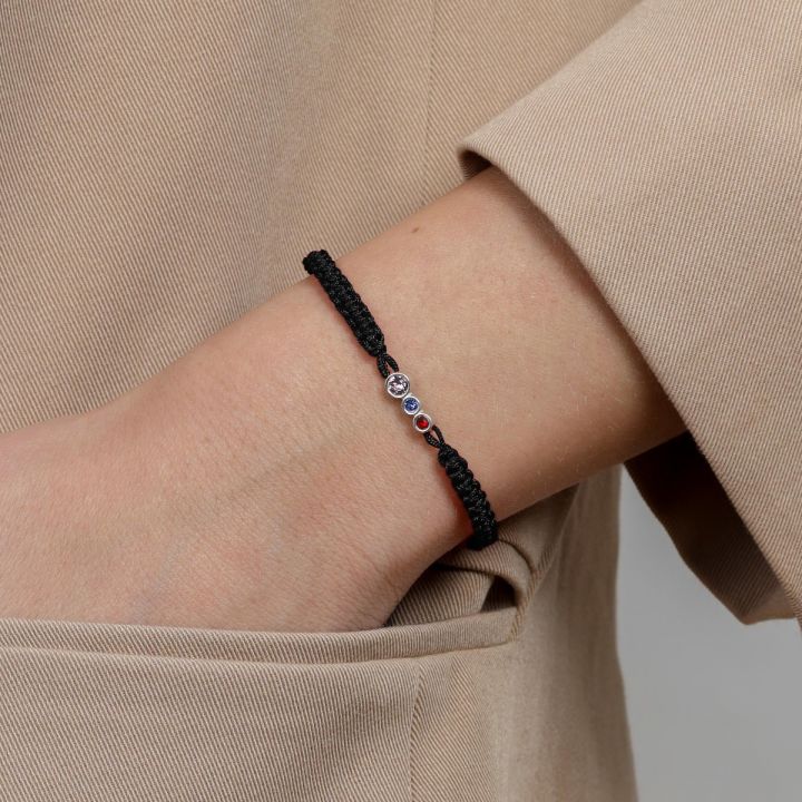 adjustable bracelet - black string bracelet with Swarovski crystals 