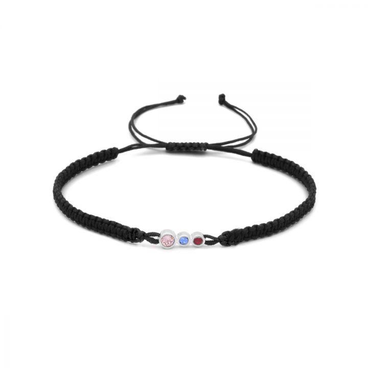 A Mother's Love Birthstone Bracelet (Wide Black String) - Sterling Silver