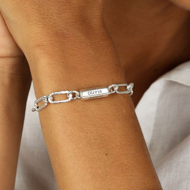 Engravable Hexa Bar Amy Chain Bracelet [Sterling Silver]
