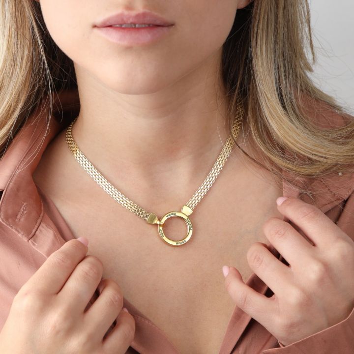 Big Family Circle Milanese Chain Name Necklace [18K Gold Plated]