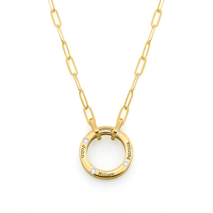 Lab Grown Diamonds Big Family Circle Link Chain Name Necklace with a Diamond 18K Gold Vermeil