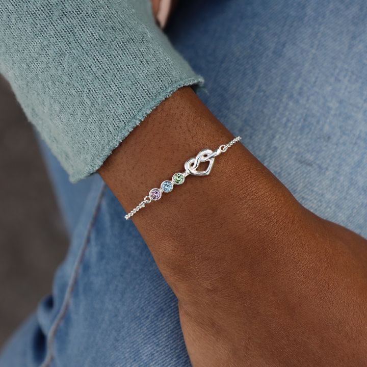 Bracciale Nodi del Cuore con Pietra di Nascita [Argento 925]
