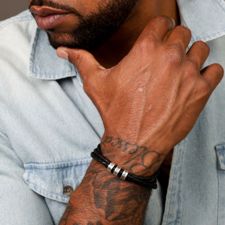 Braided Black Bracelets for Men with Custom Engraving - Talisa