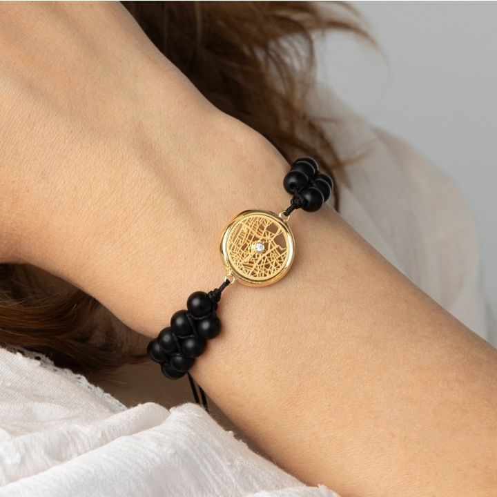 Black Onyx Map Bracelet [14 Karat Gold]
