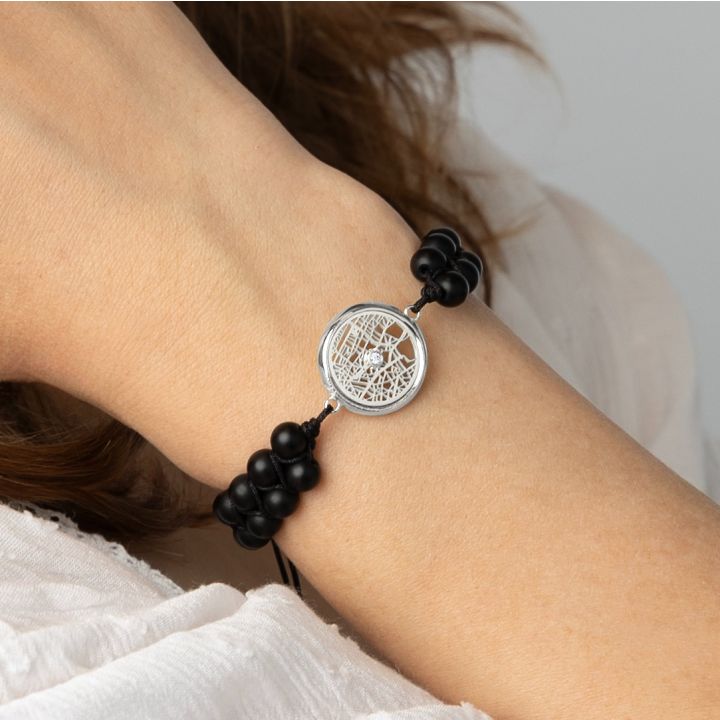 Black Onyx Map Bracelet [Sterling Silver]