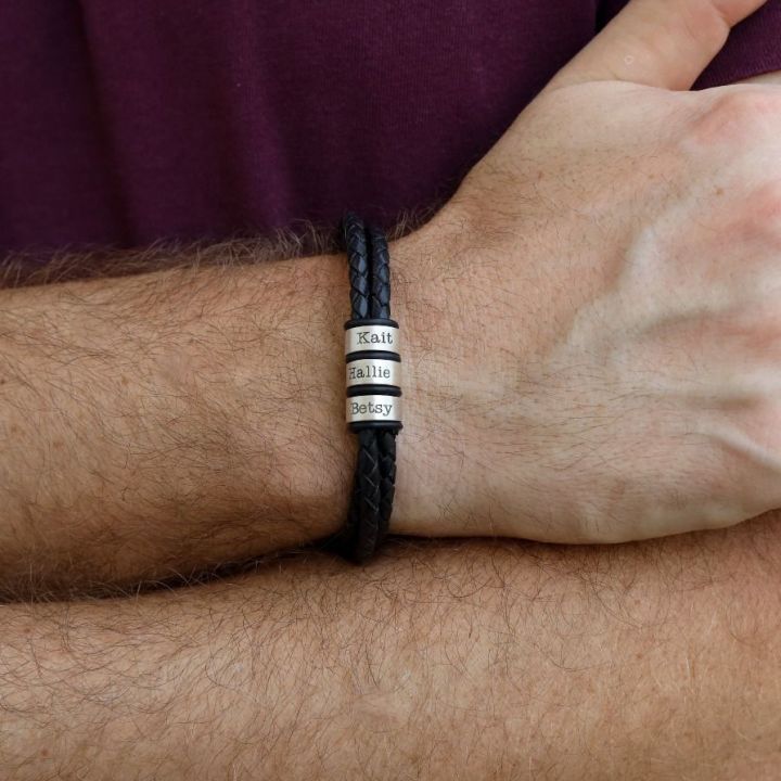 Dark Brown Custom Bracelets for Men with Engraving - Talisa Jewelry-sonthuy.vn