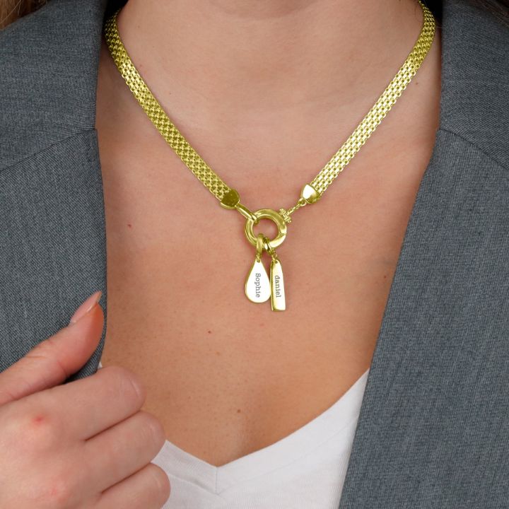 Emma Circle Milanese Chain Necklace [18K Gold Vermeil] - with Name Charms