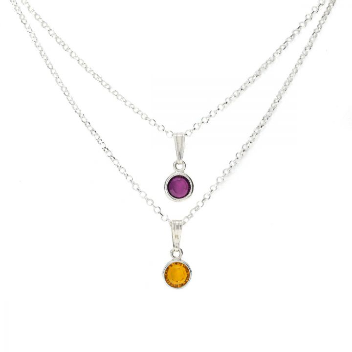 Personalised Dished Coin & Birthstone Necklace | Fast Delivery