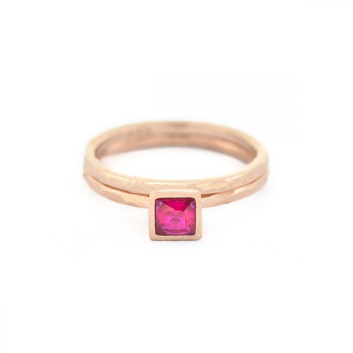 Carina Ring. Square Hammered [18K Rose Gold Plated]