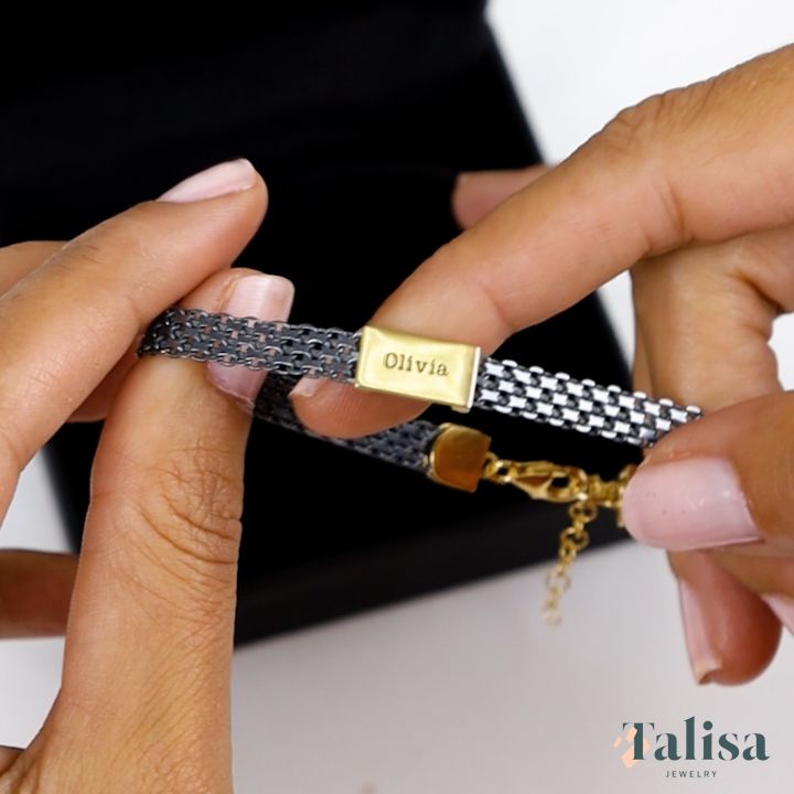 Milanese Chain Bracelet With Names (Dark Silver/Gold Plated) - Talisa