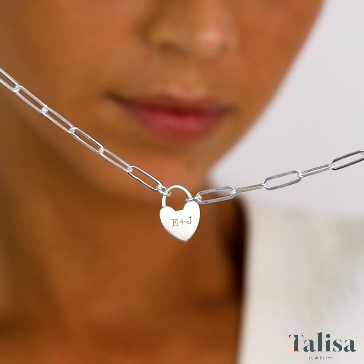 Silver Lock Necklace Sterling Silver Paperclip Chain Love 