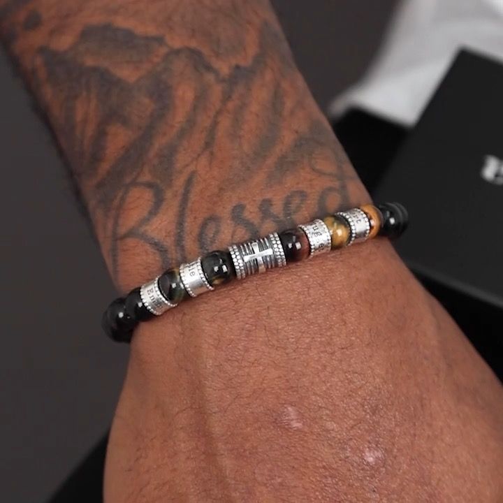 Men's Bracelet with Names on Engraved Silver Beads - Unique Christmas Gifts for Men by Talisa